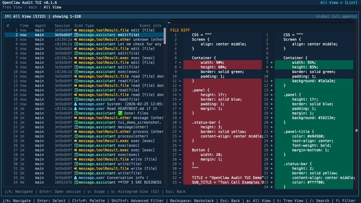 OpenClaw Audit TUI preview